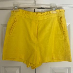 J Crew Solid Ruffled Linen Blend Shorts in yellow